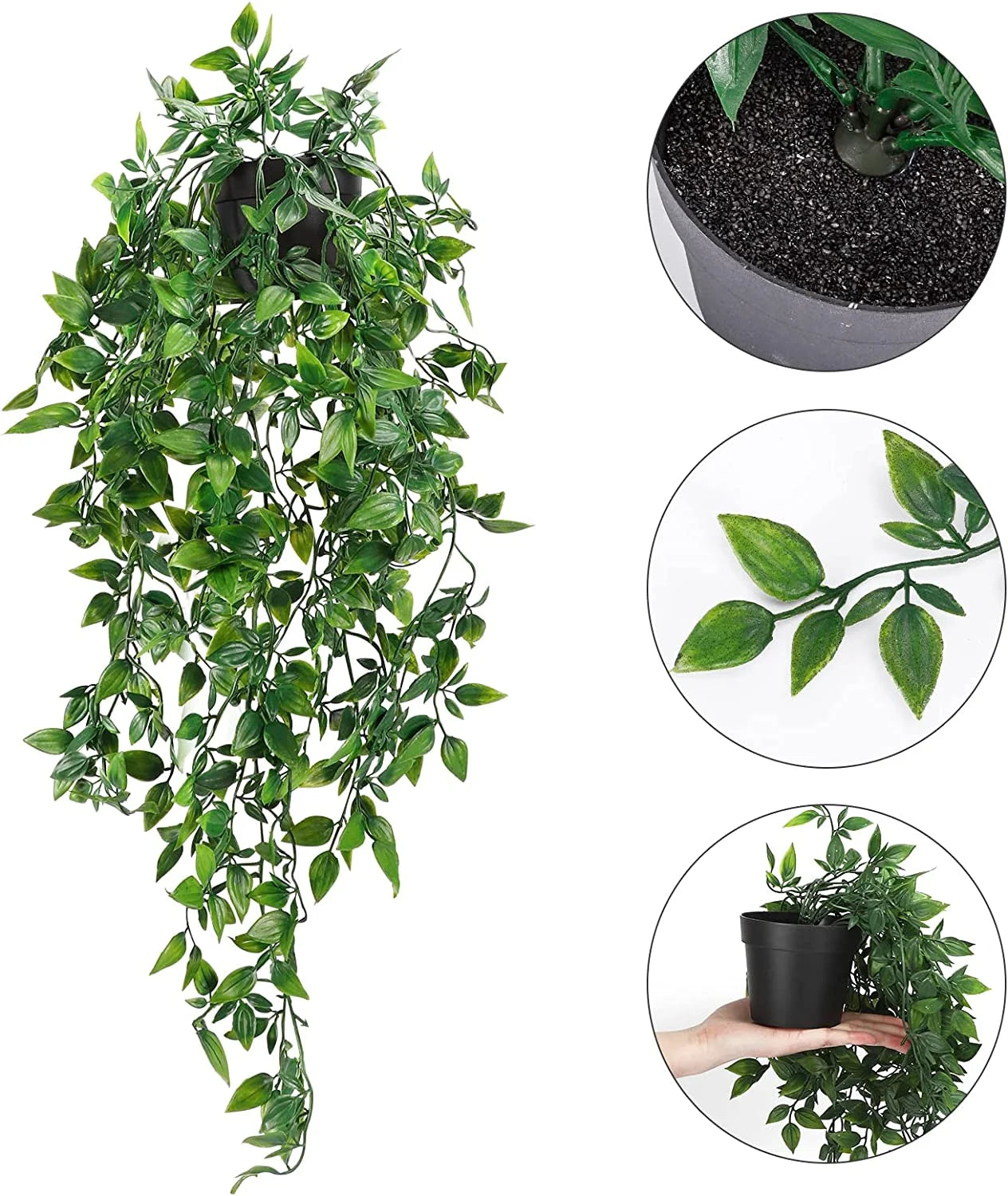 Fall Decorations for Home 2 Pack Artificial Hanging Plants Fake Plants with Pots for House Bedroom Wall Garden Decor,Green