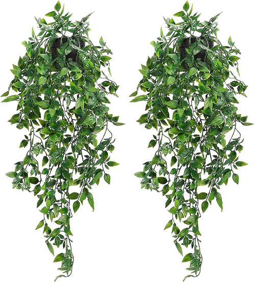 Fall Decorations for Home 2 Pack Artificial Hanging Plants Fake Plants with Pots for House Bedroom Wall Garden Decor,Green