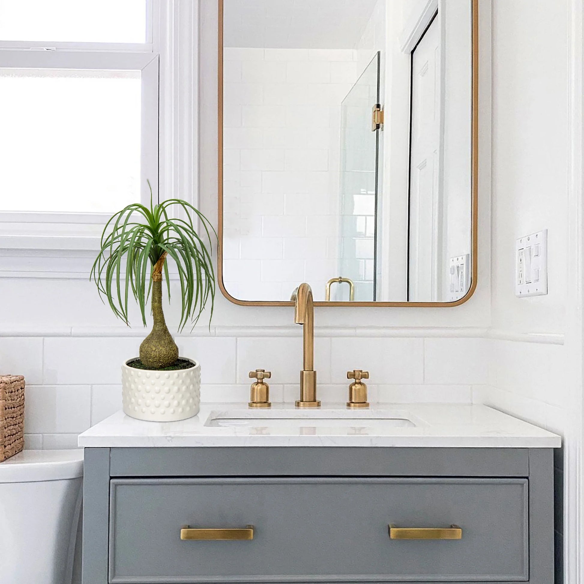 16" Fake Plants Artificial Potted Plants Artificial Ponytail Palm Plant in Pots Faux Bonsai Plants Home Decor