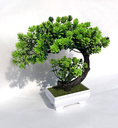 Small Artificial Plants Greenery Desktop Bonsai - Green Plastic Fake Plants for Home Decor, Indoor Bookshelf, Office Desk and Bathroom Room Decor, Tall 8.5"