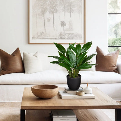 17'' Artificial Potted Plants Fake Greenery Cast Iron Plant Indoor Realistic Faux Plants with Black Pot Home Decor