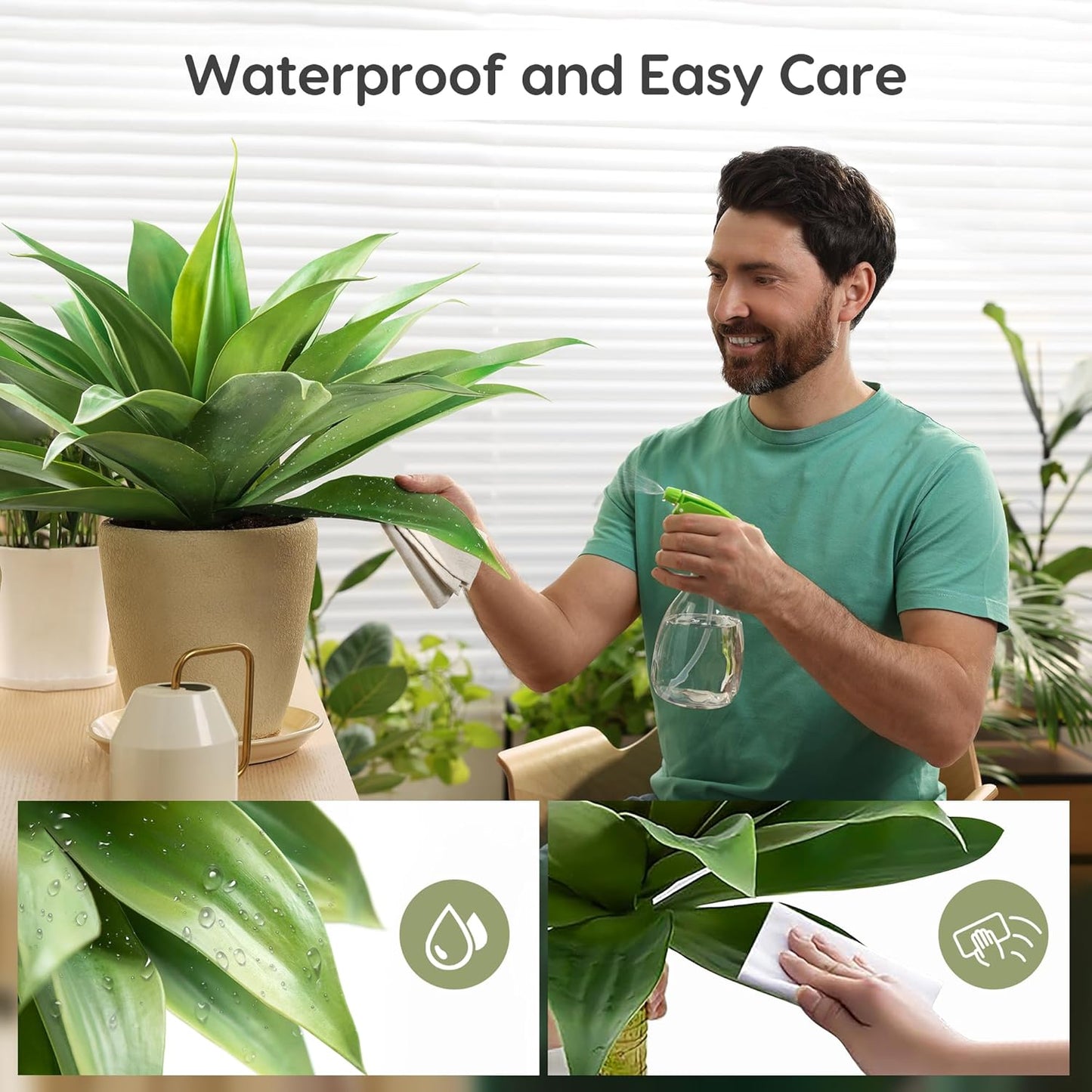 Fake Agave Artificial Plants, Fake Succulents Plant for Room Decor, Unpotted Faux Agave Stems Plant for Outdoor/Indoor Decor, 22 Inches