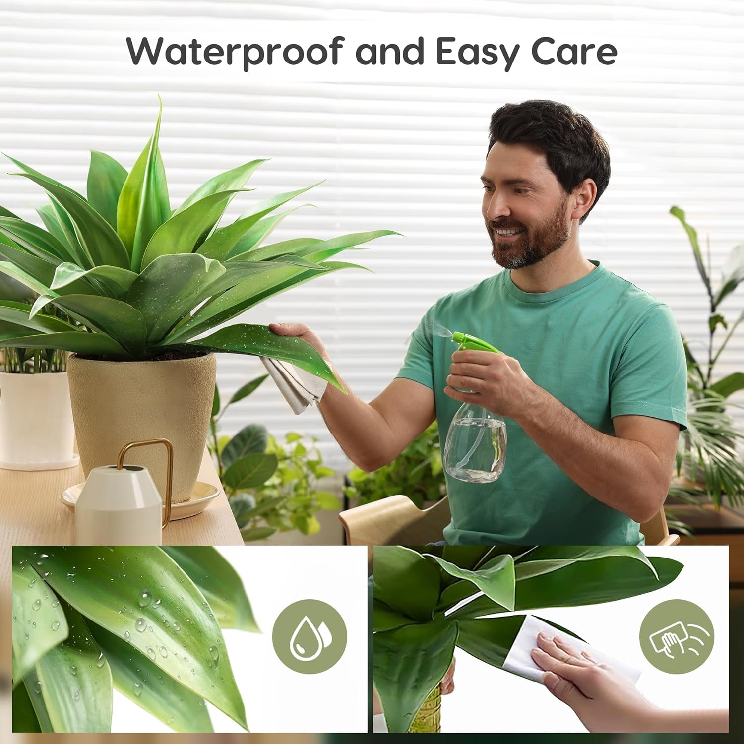 Fake Agave Artificial Plants, Fake Succulents Plant for Room Decor, Unpotted Faux Agave Stems Plant for Outdoor/Indoor Decor, 22 Inches