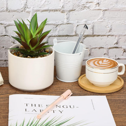 Artificial Succulents in Pot, Fake Potted Pineapple Succulents Plants with Ceramic Pot and Wooden Tray, Potted Artificial Plants for Home, Office Desk and Bathroom Decor 6.8Inch×4.3Inch