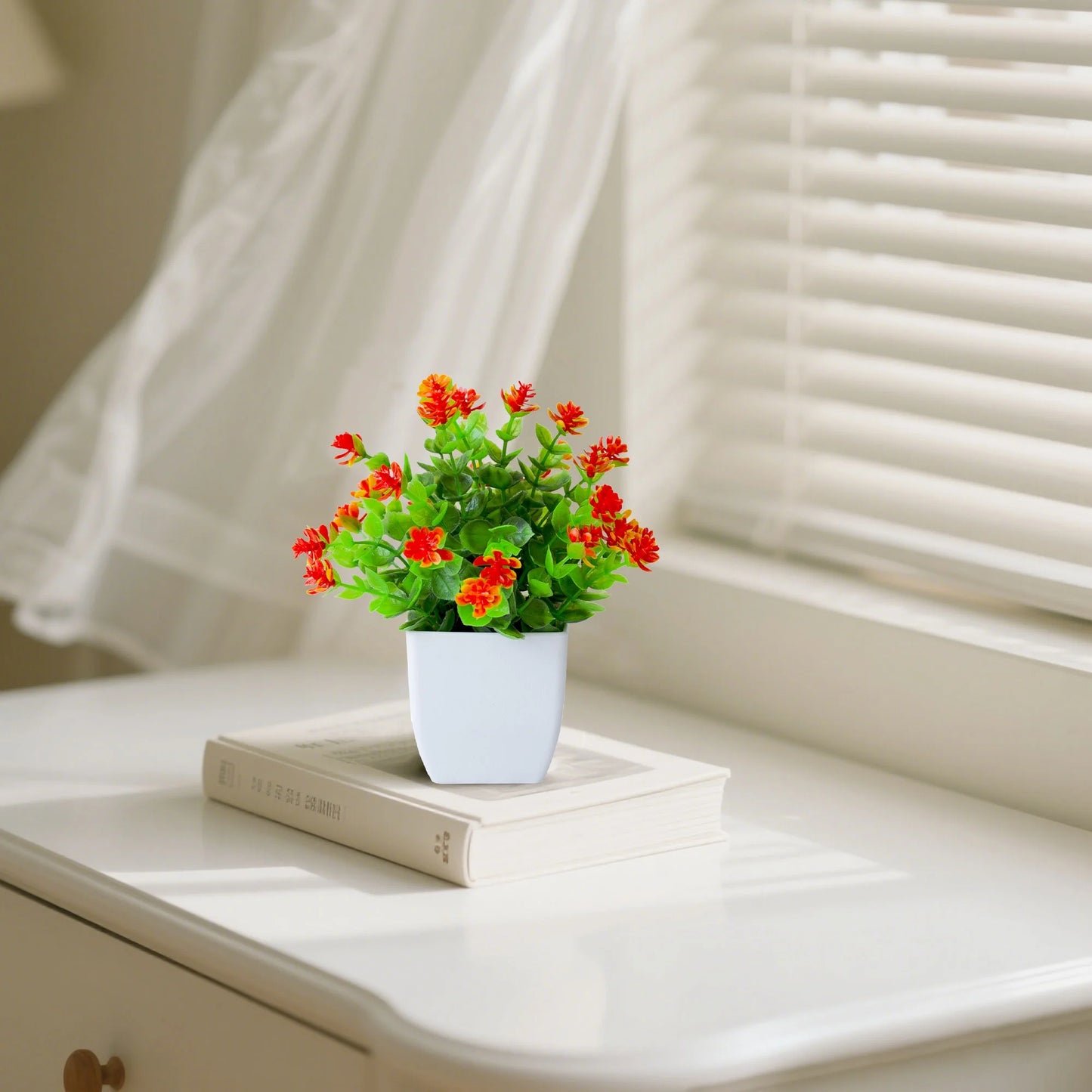 4Pack Artificial Plants Small Potted Plants with White Pots Simulation Eucalyptus Flowers Fake Green Plants for Home Office Bedroom Desktop Bathroom Living Room Decoration