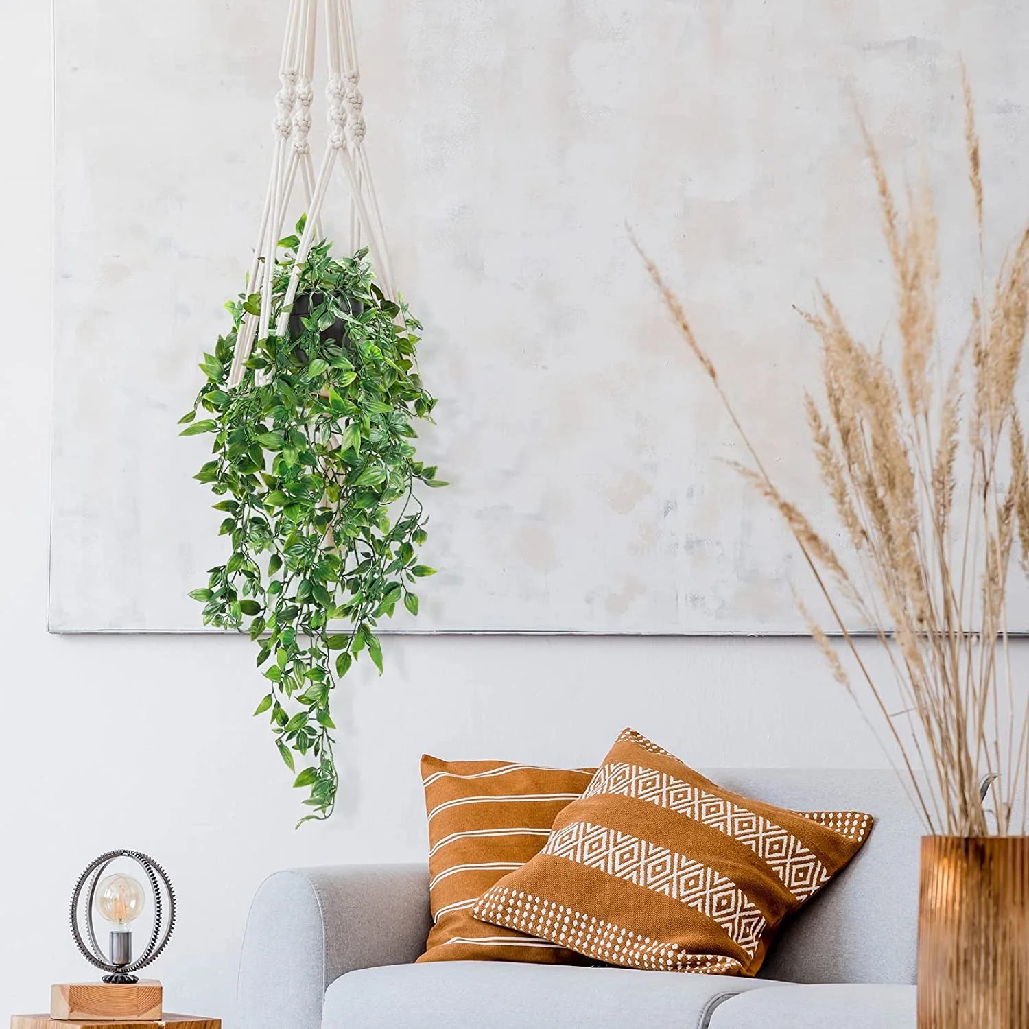 Fall Decorations for Home 2 Pack Artificial Hanging Plants Fake Plants with Pots for House Bedroom Wall Garden Decor,Green