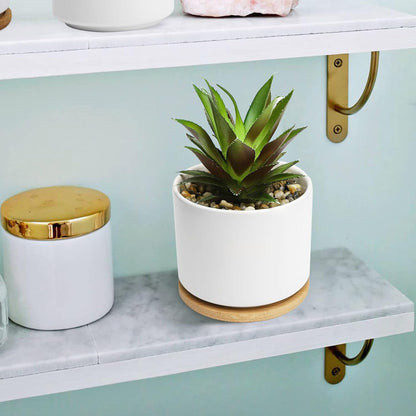 Artificial Succulents in Pot, Fake Potted Pineapple Succulents Plants with Ceramic Pot and Wooden Tray, Potted Artificial Plants for Home, Office Desk and Bathroom Decor 6.8Inch×4.3Inch