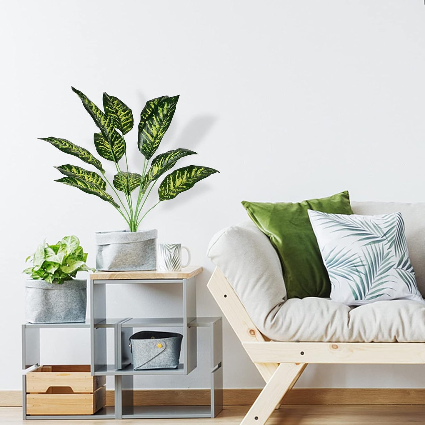 Artificial Plants Palm Fake Leaves 25Inch Indoor for Home Office Decor 2Pcs