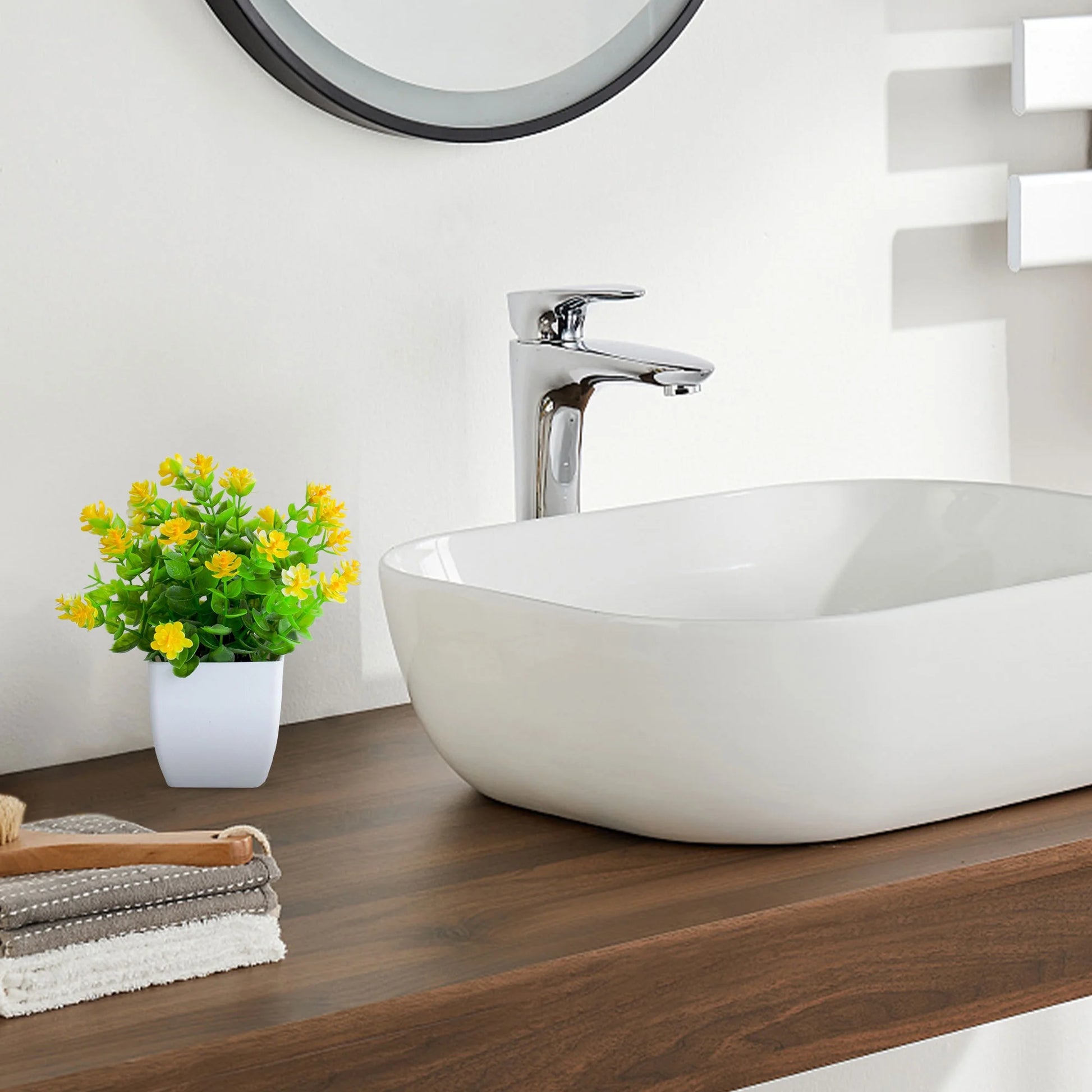 4Pack Artificial Plants Small Potted Plants with White Pots Simulation Eucalyptus Flowers Fake Green Plants for Home Office Bedroom Desktop Bathroom Living Room Decoration