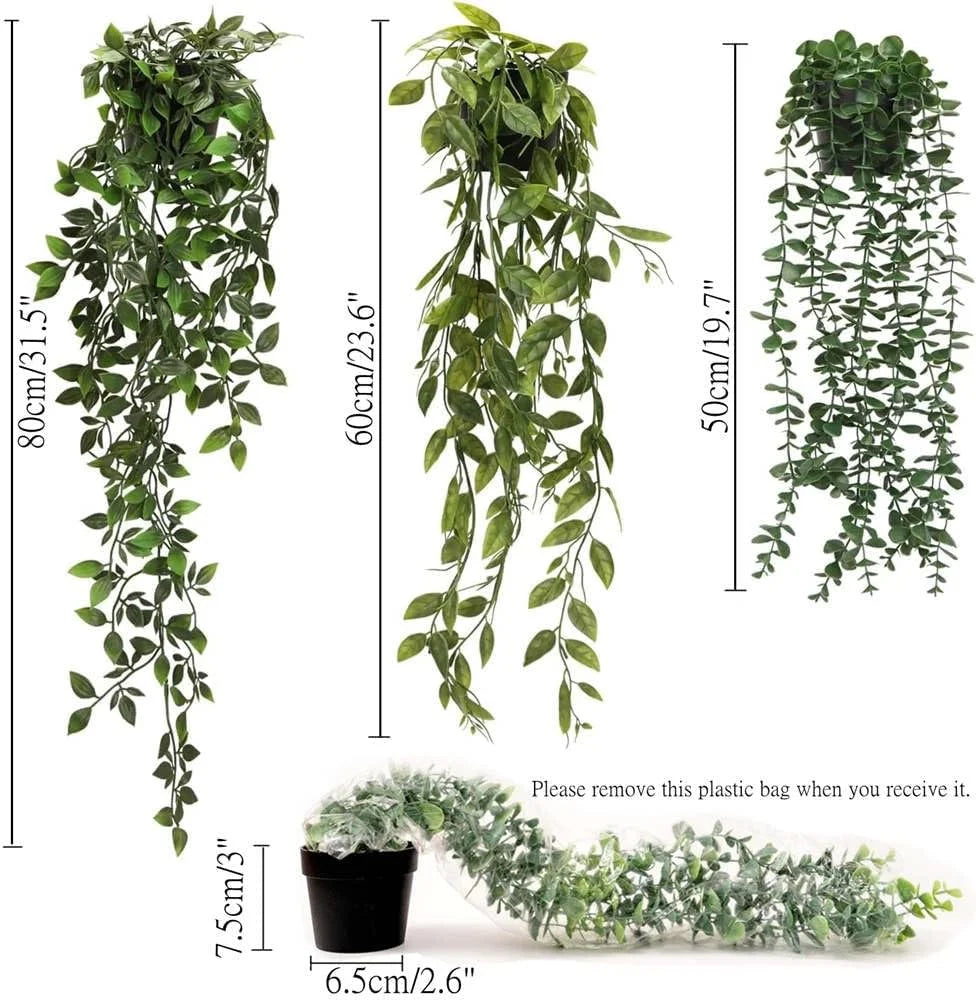 Indoor Faux Hanging Greenery Eucalyptus Plants (3 Pack)