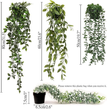 Indoor Faux Hanging Greenery Eucalyptus Plants (3 Pack)