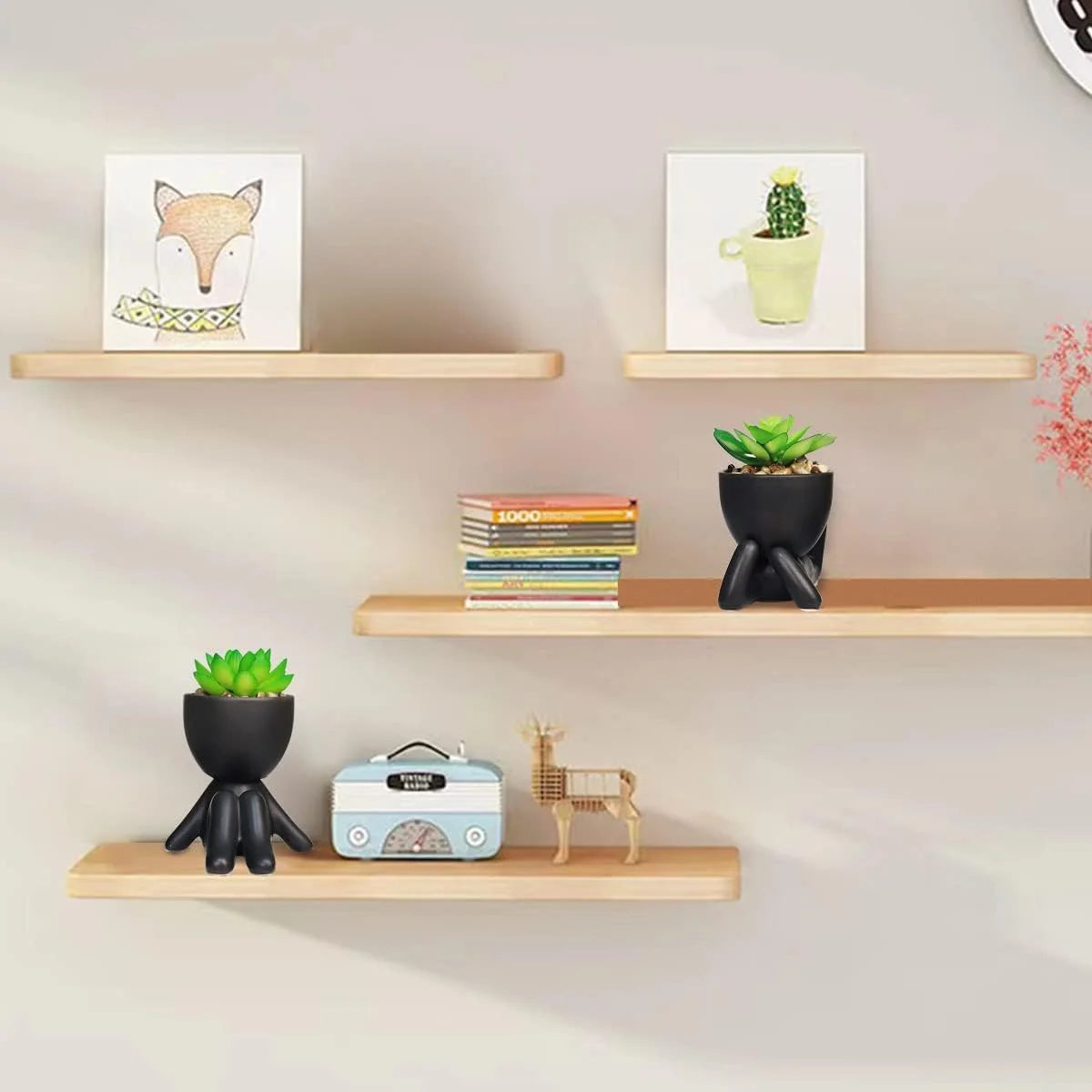 2PCS Cute Artificial Succulent Plants with Creative Human Shaped Pots, Desk Decoration Mini Potted Planter Succulent Decor for Desktop Office Bedroom Table 2PCS (Matte Black)