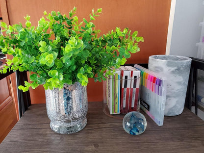 8 Bundles Artificial Greenery Stems Fake Plants Outdoor UV Resistant Faux Plastic Boxwood for Kitchen Office Garden Porch Farmhouse Window Box Home Decor