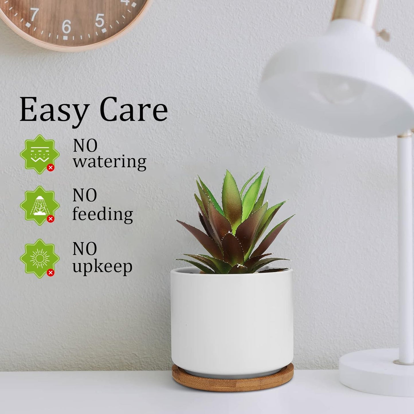 Artificial Succulents in Pot, Fake Potted Pineapple Succulents Plants with Ceramic Pot and Wooden Tray, Potted Artificial Plants for Home, Office Desk and Bathroom Decor 6.8Inch×4.3Inch