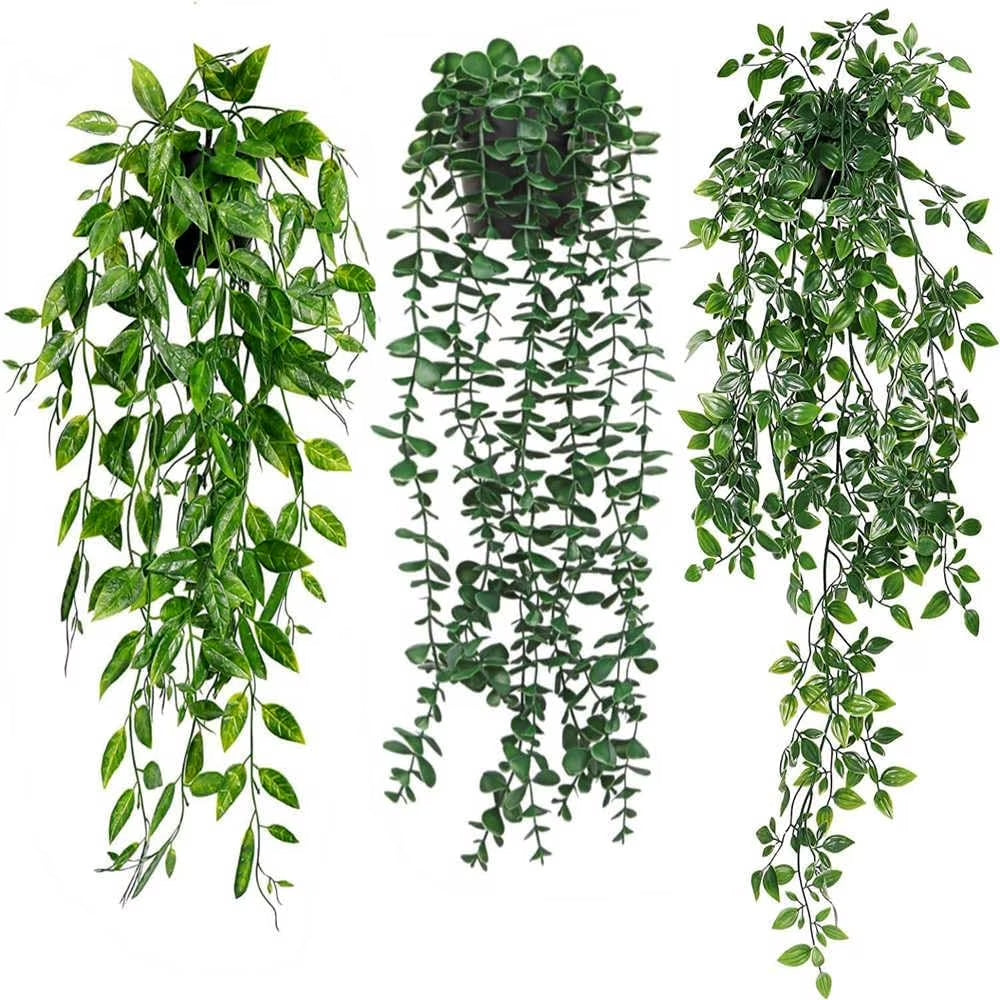 Indoor Faux Hanging Greenery Eucalyptus Plants (3 Pack)