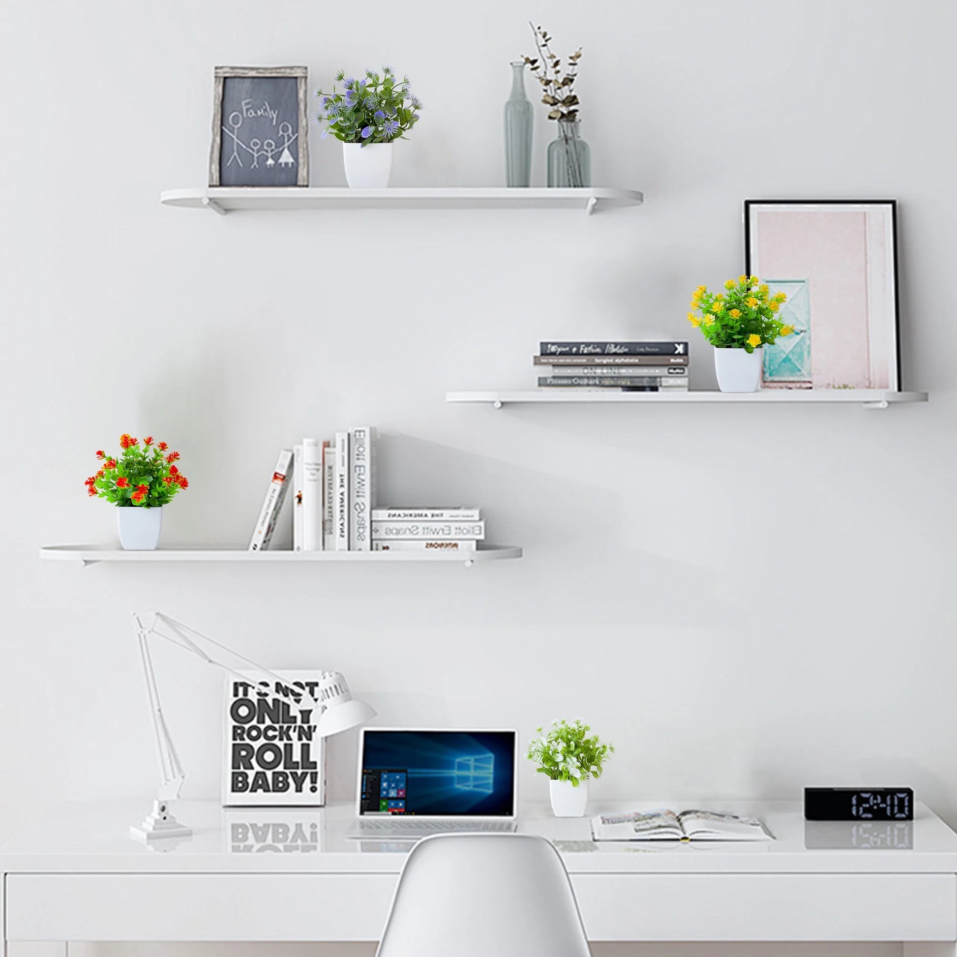 4Pack Artificial Plants Small Potted Plants with White Pots Simulation Eucalyptus Flowers Fake Green Plants for Home Office Bedroom Desktop Bathroom Living Room Decoration