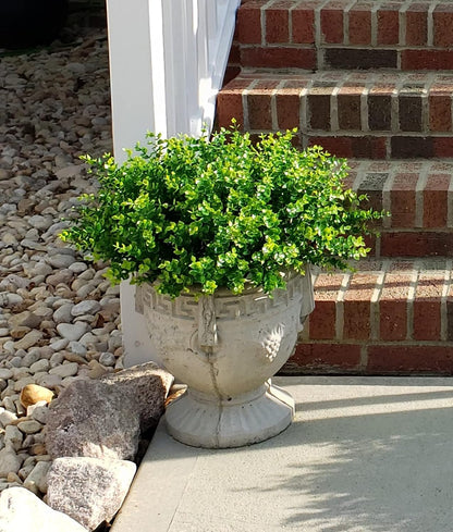 8 Bundles Artificial Greenery Stems Fake Plants Outdoor UV Resistant Faux Plastic Boxwood for Kitchen Office Garden Porch Farmhouse Window Box Home Decor